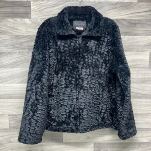 Andrea Faye Jacket Womens XL Black Faux Fur Shell Long Sleeve Mock Neck Full Zip
